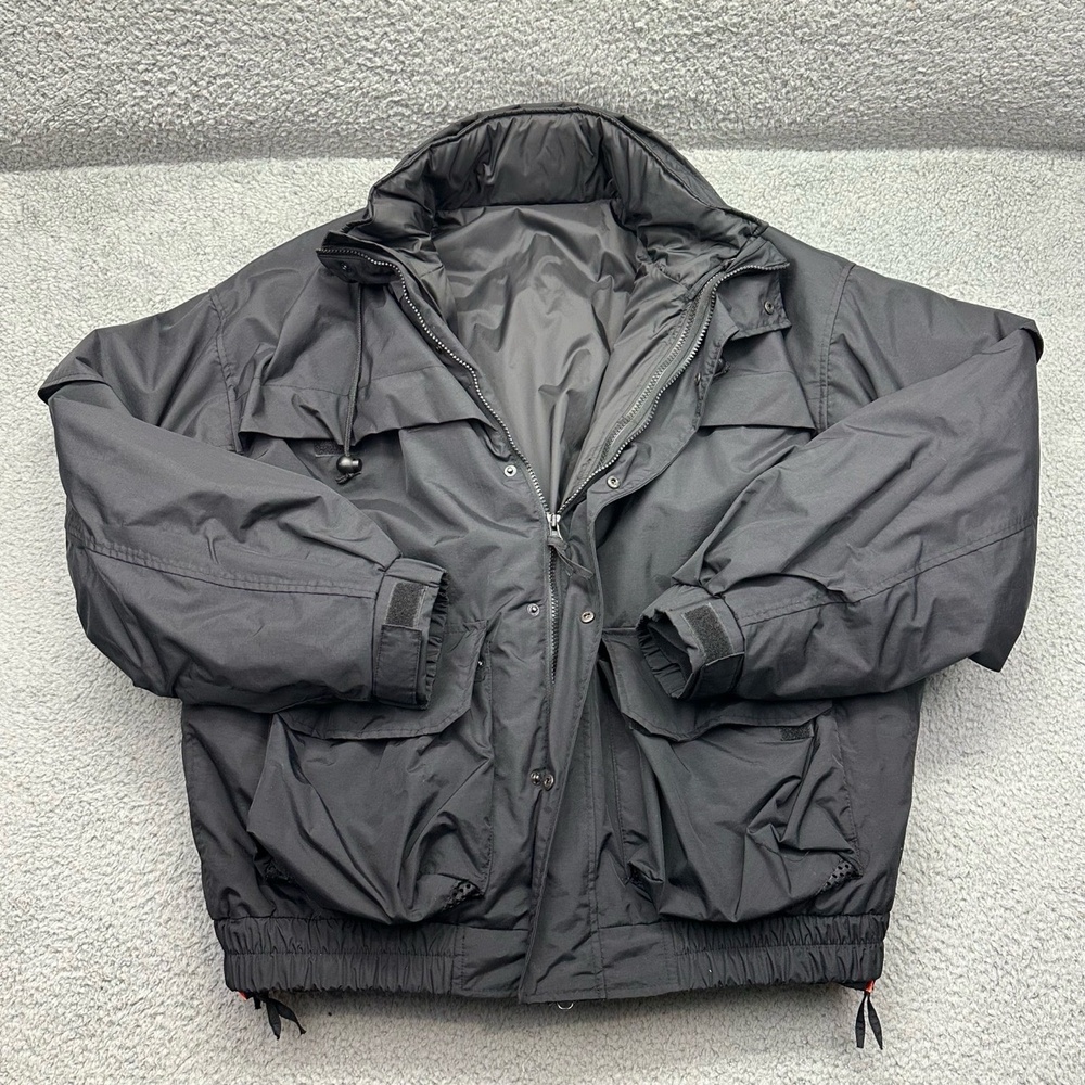 SHIELD 10408-1 Large Black Nylon Insulated Duty Parka Jacket Orange Liner Coat